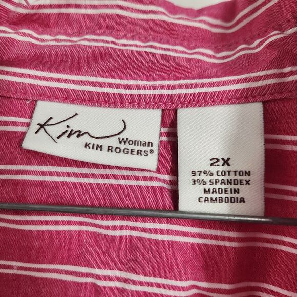 Kim Rogers Pink Striped Button Down Top - Women's Plus 2X - Picture 3 of 3